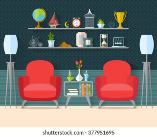 living room with furniture in Flat style. Modern Interior. Vector illustration office.