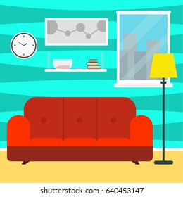 Living room with furniture. Flat style vector illustration.