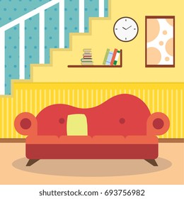 Living room with furniture. Flat style vector illustration.
