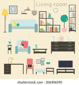 Living room. Furniture and Home Accessories, including sofas, love seat, armchairs, coffee table  and home decoration