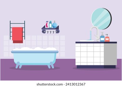 Living room with furniture. Home interior design concept. Colored flat vector illustration isolated.