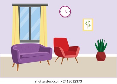 Living room with furniture. Home interior design concept. Colored flat vector illustration isolated.