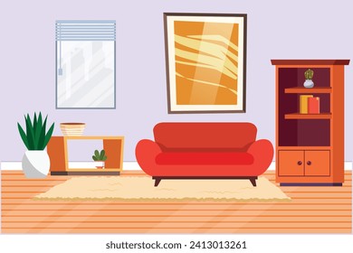 Living room with furniture. Home interior design concept. Colored flat vector illustration isolated.