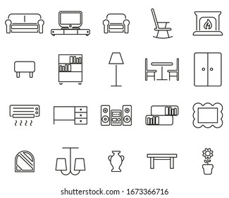 Living Room Furniture Icons Black & White Thin Line Set Big