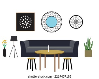 Living room furniture Illustration, home elements flat illustration
