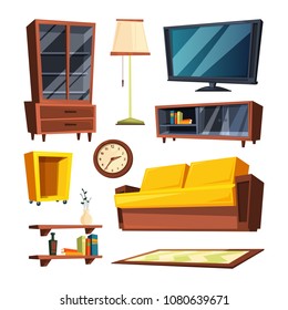 Living room furniture items. Vector illustrations in cartoon style