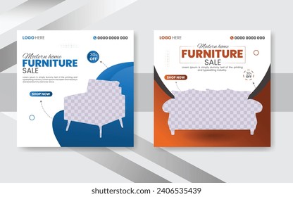 Living room furniture sale banner and Social Media Post design Template bundle