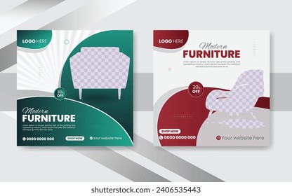 Living room furniture sale banner and Social Media Post design Template bundle