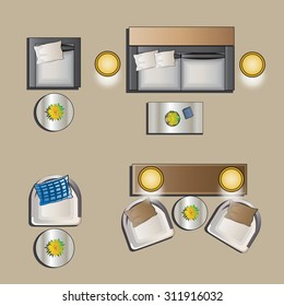 Living room furniture set 4 top view for interior , vector illustration