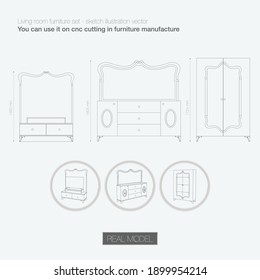 Living room furniture set - sketch illustration vector
You can use it on cnc cutting in furniture manufacture