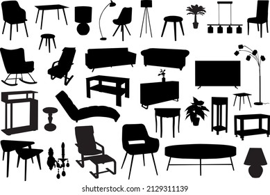 Living Room Furniture, set of vector silhouettes.