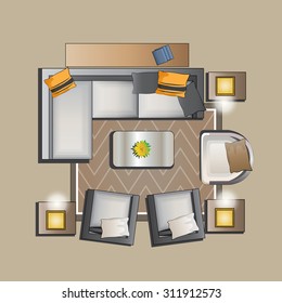 Living Room Furniture Top View Set 2 For Interior ,vector Illustration