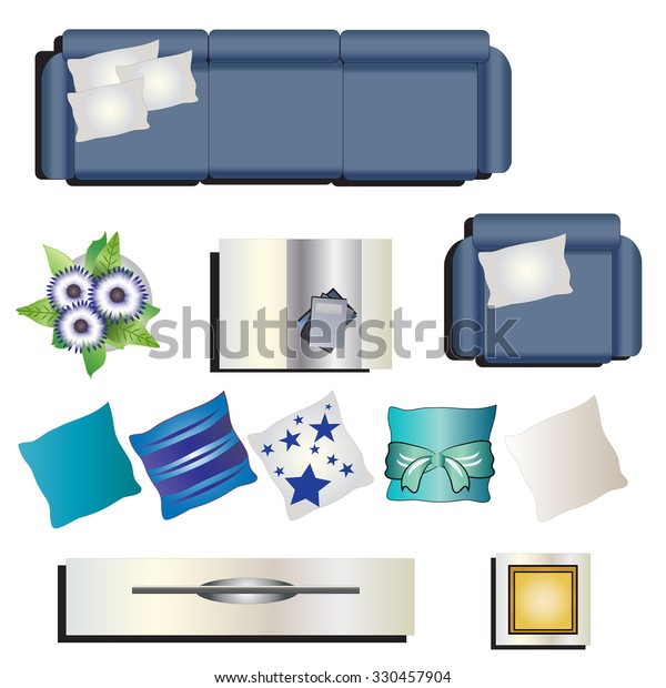 Living Room Furniture Top View Set Stock Vector (Royalty Free) 330457904