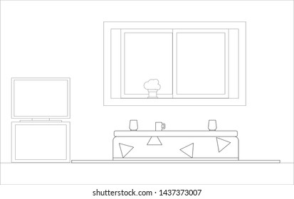 Living room with furniture, Vector