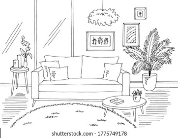 Living Room Graphic Black White Home Stock Vector (Royalty Free ...