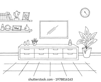 Living room graphic black white interior sketch illustration vector 