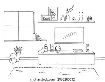 Living room graphic black white home interior sketch illustration vector 