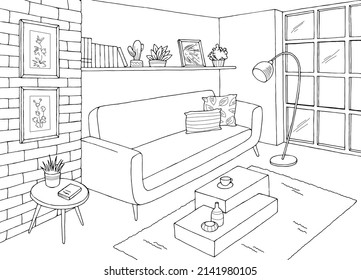 Living Room Graphic Black White Home Stock Vector (Royalty Free) 1765970756