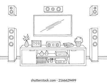 Living room graphic black white interior sketch illustration vector 