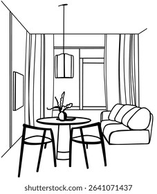 Living room graphic black white home interior sketch illustration vector