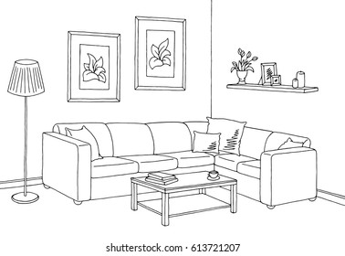 Living Room Drawn Thin Lines Vector Stock Vector (Royalty Free ...