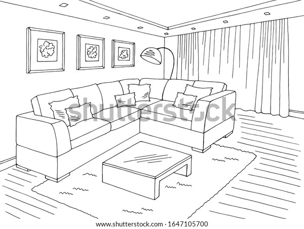 Living Room Graphic Black White Home Stock Vector (Royalty Free