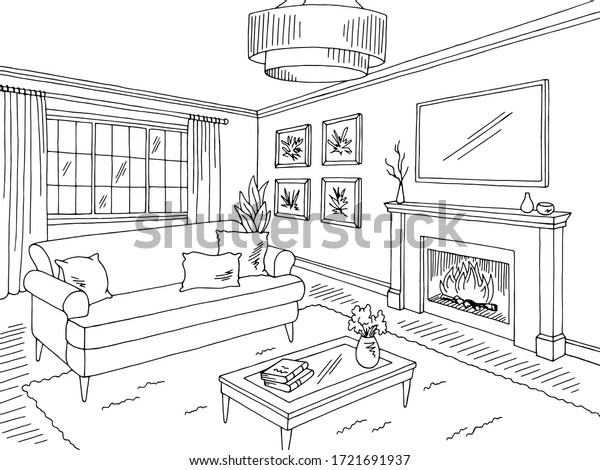 Living Room Graphic Black White Home Stock Vector (Royalty Free ...