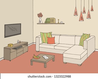 Living room graphic color home interior sketch illustration vector