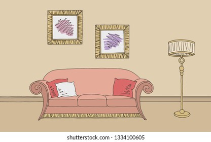 Living room graphic color home interior sketch illustration vector