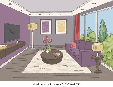 Living room graphic color home interior sketch illustration vector 