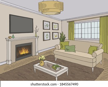 Living room graphic color home interior sketch illustration vector 