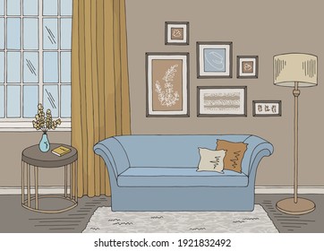 Living room graphic color home interior sketch illustration vector 