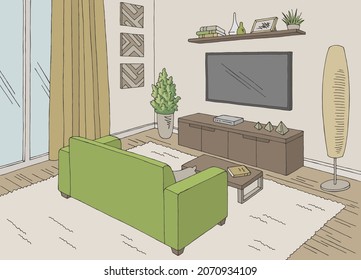 Living room graphic color home interior sketch illustration vector 