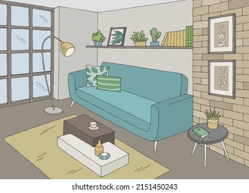 Living room graphic color home interior sketch illustration vector 