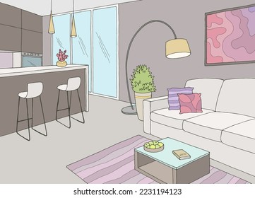 Sala de estar color gráfico color de casa dibujo interior ilustración vector 