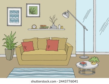 Living room graphic color home interior sketch illustration vector 