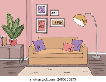 Living room graphic color home interior sketch illustration vector 