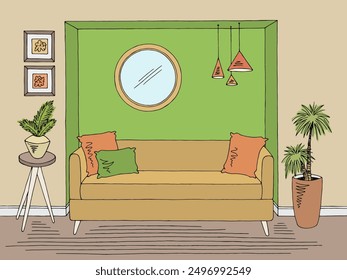Living room graphic color home interior sketch illustration vector 