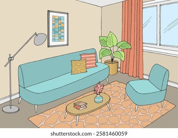 Living room graphic color home interior sketch illustration vector 