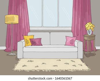 Living room graphic color interior sketch illustration vector