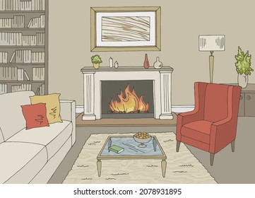 Living room graphic color interior sketch illustration vector 