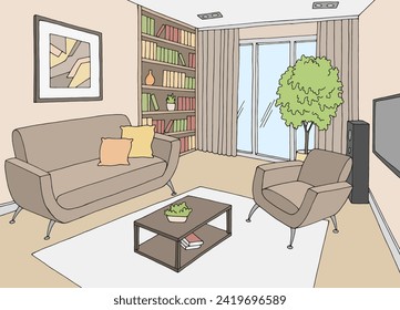 Living room graphic color interior sketch illustration vector 