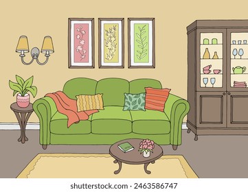 Living room graphic color interior sketch illustration vector 