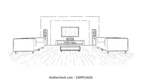 Living room graphic interior vector sketch draw