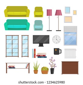 Living room home big set vector illustration modern flat