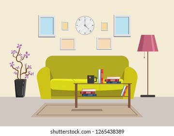 Living room home big set vector illustration modern flat