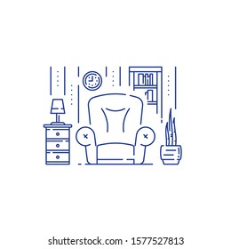 Living room, home furniture, interior design, minimal stile, big empty armchair, vector line illustration