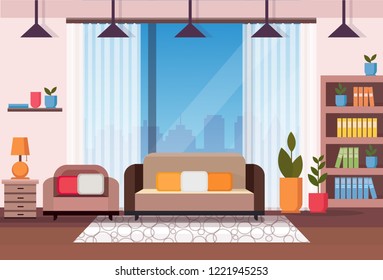 living room home interior apartment decoration concept flat horizontal vector illustration