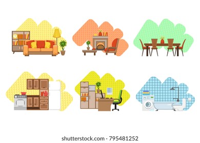 Living Room And Home Office Interior Design Set