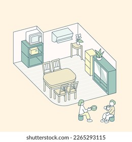 A living room in a house.
A space for the family to relax.
